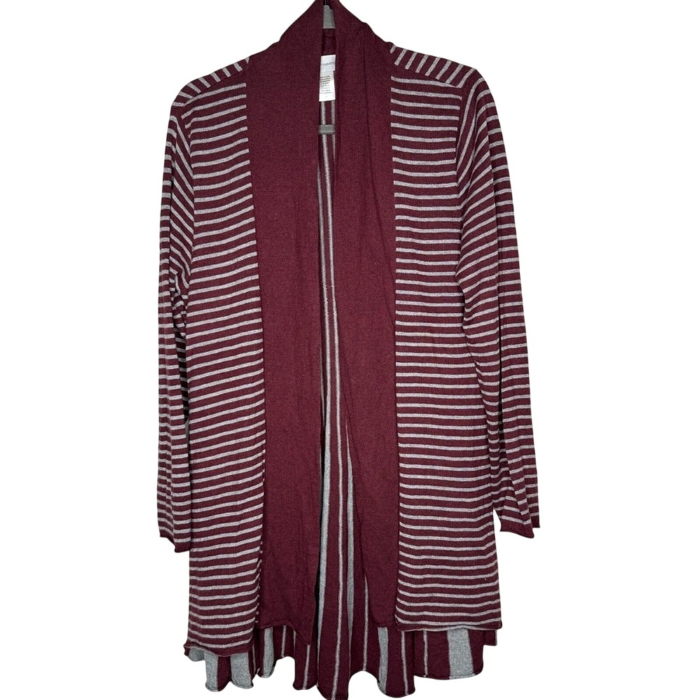 Soft Surroundings Womens Long Open Cardigan Sz L Striped Peplum Back Office